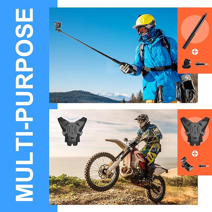 HONGDAK 70in1 Upgrade Action Camera Accessories Kit Compatible with GoPro Hero 13 12 11 10 9 8 7 6 5 4 Max 11 mini Insta360 X5 X4 X3 GO3 DJI Osmo Action 6 5Pro 4 3 AKASO Sony Sports DV
