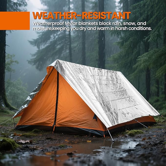 Emergency Blanket, Mylar Thermal Space Blanket for Survival Gear, 4 Pack, 82 in X 52 in
