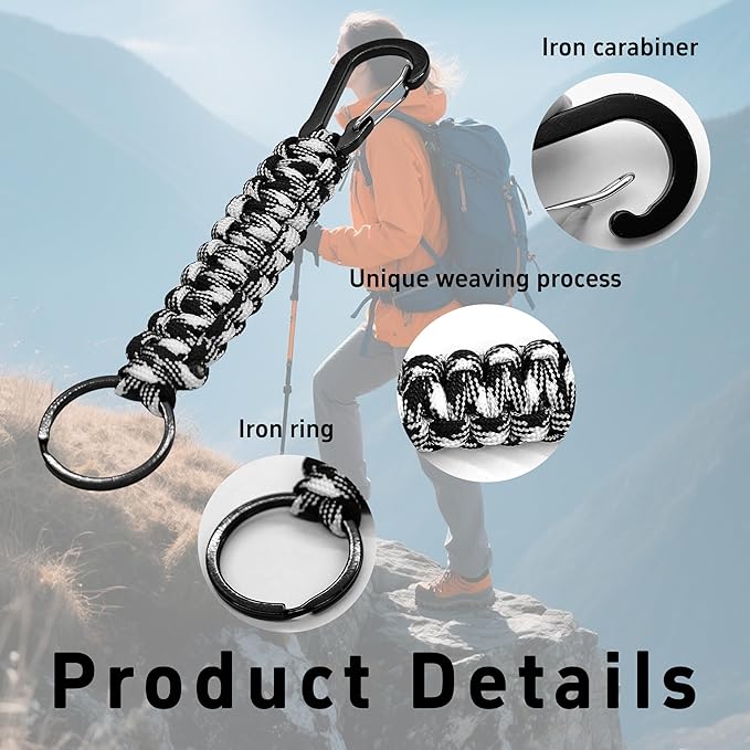 3PCS Paracord Keychain with Carabiner Clip, Braided Rope Key Chain Lanyard, Heavy Duty Paracord Keychain Ring for Men Women Outdoor Camping Hiking Backpack Survival Gear, Camo