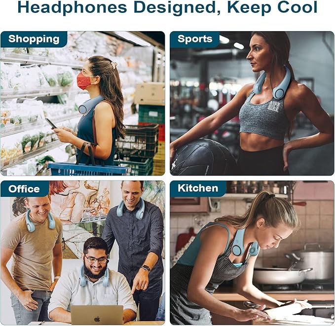CIVPOWER Neck Fan: Portable Personal Neck Cooling Rechargeable Bladeless Fan - Hands Free 3 Speed 4000 mAh Battery USB Operated Wearable Headphone Design - Gift for Men Women Outdoor (Light Blue)