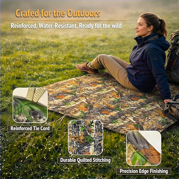 Insulated Camping Blanket | Military Poncho Liner for Hiking Backpacking Travel Hunting & Survival Gear, Water Resistant Outdoor Blanket with Lightweight & Packable Compression Bag(Leaf)