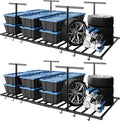 FLEXIMOUNTS 4x8 Overhead Garage Storage Rack with 6 Hooks, Adjustable Storage Organization System, Heavy-Duty Metal Ceiling Racks, 22.6" -39.4" Ceiling Dropdown, 2 Pack, Black, Lite Series