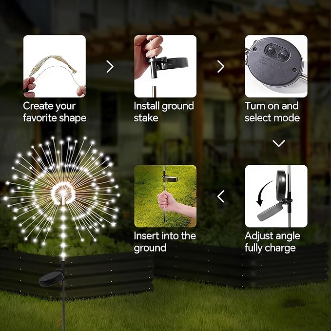 2 Pack 250LED Solar Garden Lights Outdoor, Dual Lighting Modes Firework Lights Solar Powered, Waterproof Twinkle Fairy Light Outside for Yard Patio Pathway Christmas Party Decorative(Cool White)