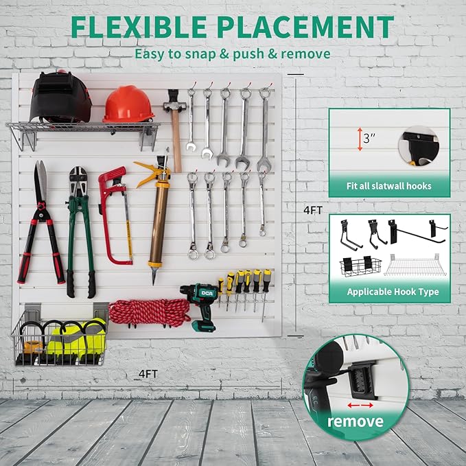 FRAYSCENT Slat Wall Paneling Garage Slat Wall Storage Systems Slatwall Panels Power Tool Organizer Wall Mount, PVC Garage Storage & Organization Products Slate Board (White, 4ft x 4ft)