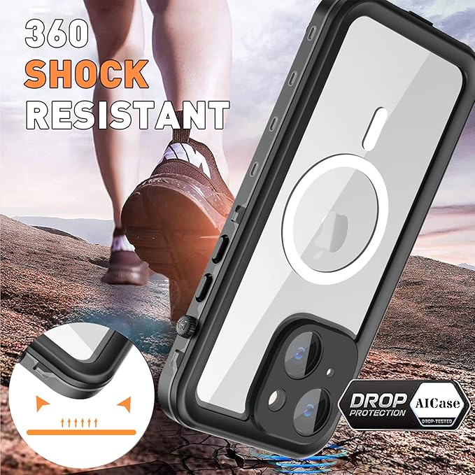 AICase for iPhone 14 Plus Case Waterproof, Compatible with Magsafe Magnetic Protective Phone Case, Water Proof Mag Safe Magnet Shockproof Full Body Clear with Screen Protector