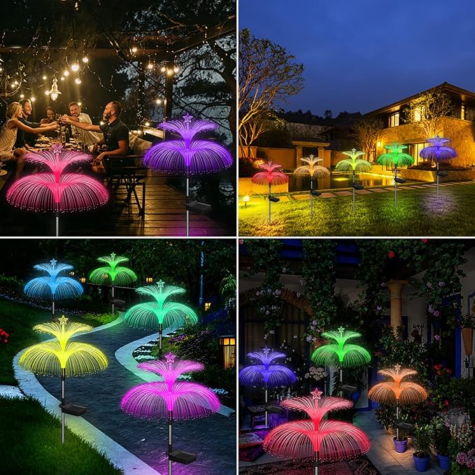 Weepong Solar Garden Lights 3 Pack New Upgraded Solar Lights Outdoor Waterproof 7 Color Changing Double Jellyfish and Star Flower Garden Decor Yard Lawn Christmas Outdoor,Gifts for Mother's Day Women