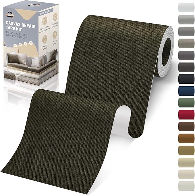 OAZ 4 x 79 inch Canvas Repair Patches Fabric Patch Self-Adhesive Canvas Repair Tape Waterproof Outdoor Gear Patch Kit for Boat Cover Awning Sofa Chair Couch Tent Bag (Army Green)