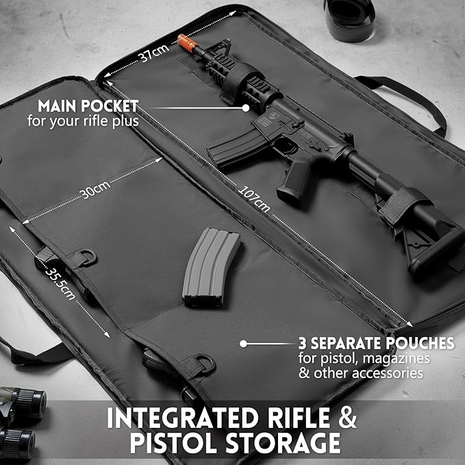 Single Rifle Case Bag, Tactical Padded Soft Gun Case w/MOLLE System, Wide Interior Fits Scoped Rifles, Adjustable Sling, Dual Zipper for Hunting & Range