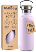 Bambaw Insulated Water Bottle 16 oz, Stainless Steel Water Bottle for Hot & Cold Drinks, Leak-Proof, Great for Travel, Work & School, Durable, Reusable & Rust-Resistant (Lavender Haze)