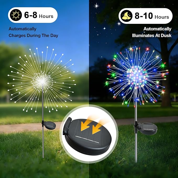 Solar Garden Lights Outdoor, 4 Pack 120 LED Twinkling Firework Lights Decorative with 2 Modes, Outdoor Waterproof Solar Starburst Light for Yard Pathway Planter Patio Decor, Multicolor