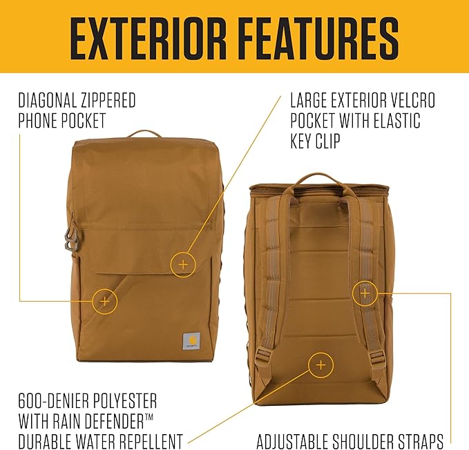 Carhartt 21L Top-Load Backpack, Durable Water Resistant Coated Canvas Base W/ 17" Laptop Sleeve, Port