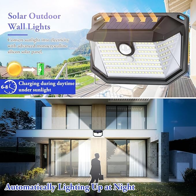Solar Outdoor Lights, 10-Pack Super Bright 178 LEDs Motion Sensor Wall Light with 270° Wide Angle & 3 Modes, Waterproof Solar Powered Security Light for Patio Garden Garage Front Door
