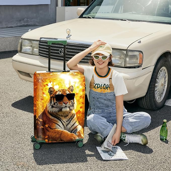 ANNA QUEEN Funny Cool Tiger Travel Luggage Cover -Stretchable Airplane Suitcase Protector Sleeve,Universal Washable Fit for 20-22 Inch Checked Baggage,Water Resistant Durable Luggage Protector