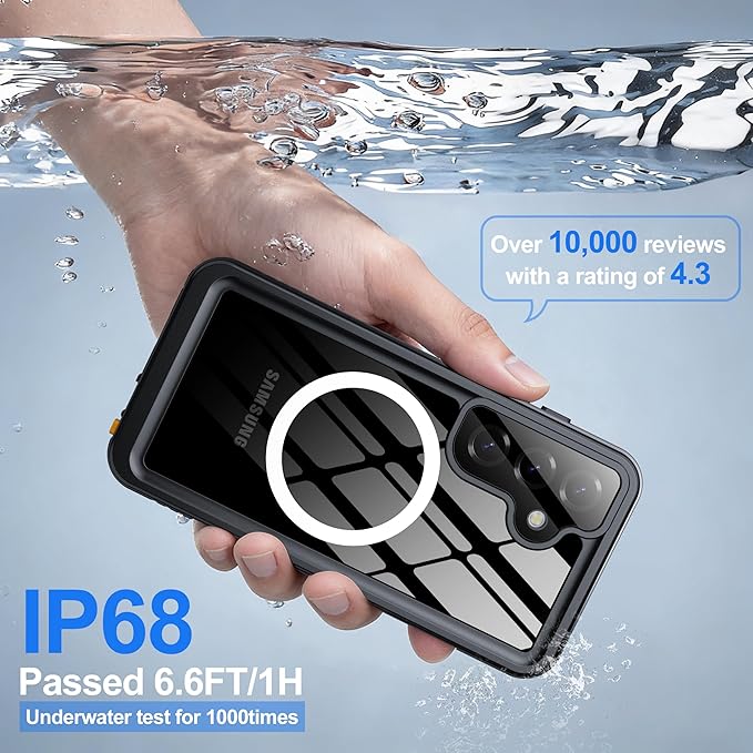 ANTSHARE IP68 Waterproof Case for Samsung Galaxy S25 [2025] - MagSafe Compatible, Built-in Screen/Lens Protector - Shockproof Full Body Protection for Swimming/Outdoor, Black/Clear