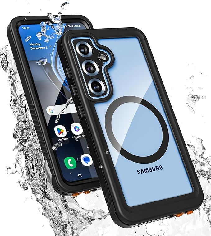 ENCASED Waterproof Case Designed for Samsung Galaxy S25 (IP68) Full Body Protective Phone Case with Screen Protector Built-in (Clear/Black) (S25)