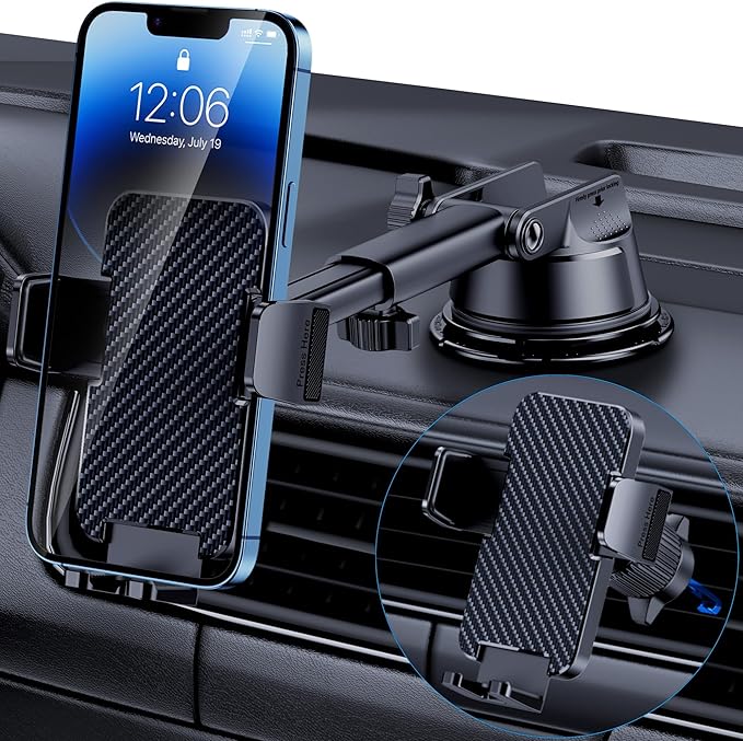 GUWEZ Phone Holders for Your Car [Military Grade Suction Ultra Strong Base] Cell Phone Car Holder 3 in 1 Dashboard/Windshield/Air Vent Hands-Free for iPhone Android
