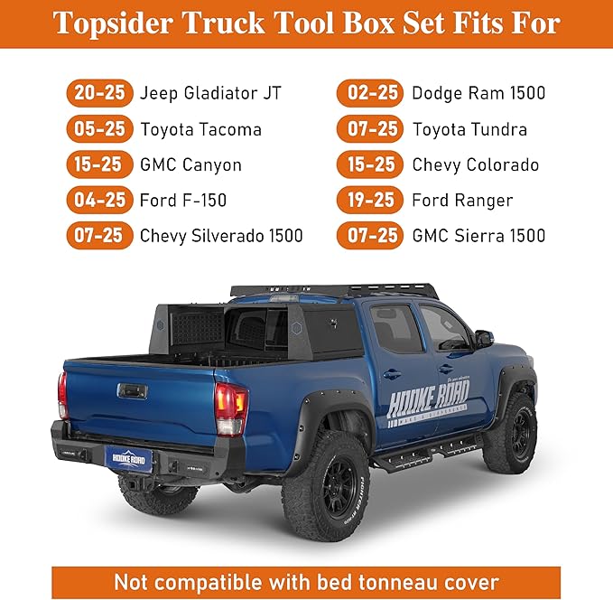 Hooke Road Topsider Truck Bed Tool Box for Jeep Gladiator JT, Toyota Tacoma, Tundra, Ford F-150, Ranger, Ram 1500, Silverado 1500, Colorado, Sierra 1500, Canyon - Heavy Duty Lockable Storage Box