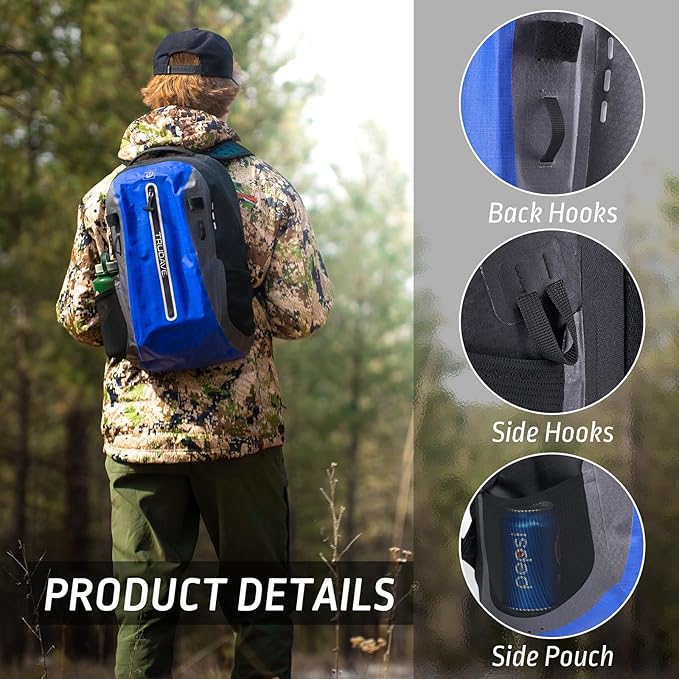 Trudave Waterproof Backpack, Waterproof Submersible Backpack, Floating TPU Coated Dry Bag with Airtight Zipper for Kayak, Fishing, Boating, Hiking, Blue,(20L)