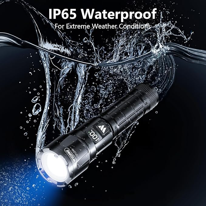 Wdtpro LED Rechargeable Flashlight 2Pack, 3Modes Super Bright High Lumens Flashlights, Zoomable Tactical Flashlight with LCD Display, IP65 Waterproof Flashlights for Home Emergency Camping & Gifts Men