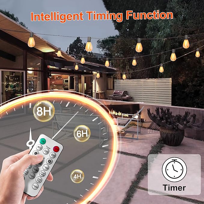 BLIATLUS 60FT Solar String Lights Outdoor Waterproof with Remote Control Solar Patio Lights 15+2 shatterproof LED Bulbs for Porch Garden Market Bistro Patio Backyard Fence