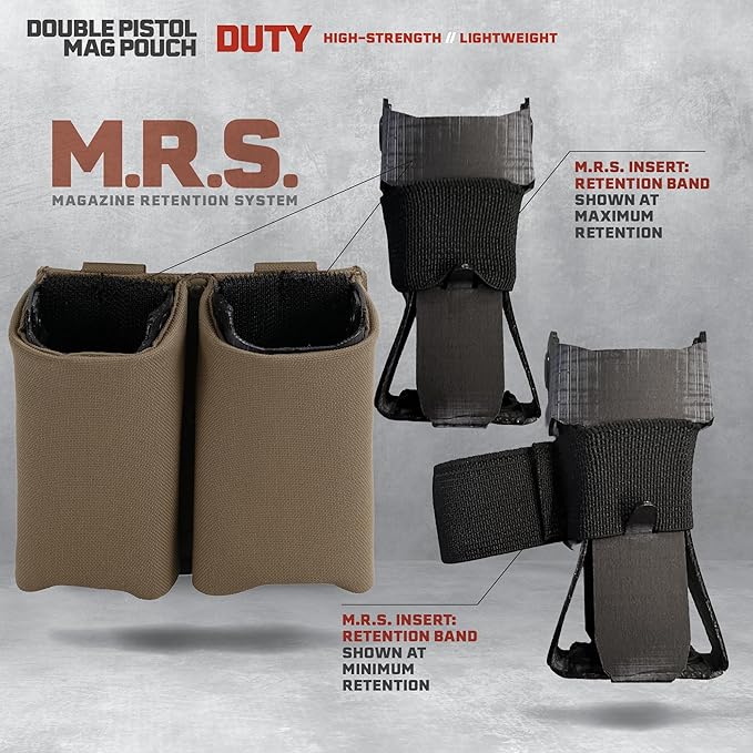 Double Pistol Magazine Pouch, Black, High-Strength Laminate Material, MOLLE Compatible, Magazine Retention System