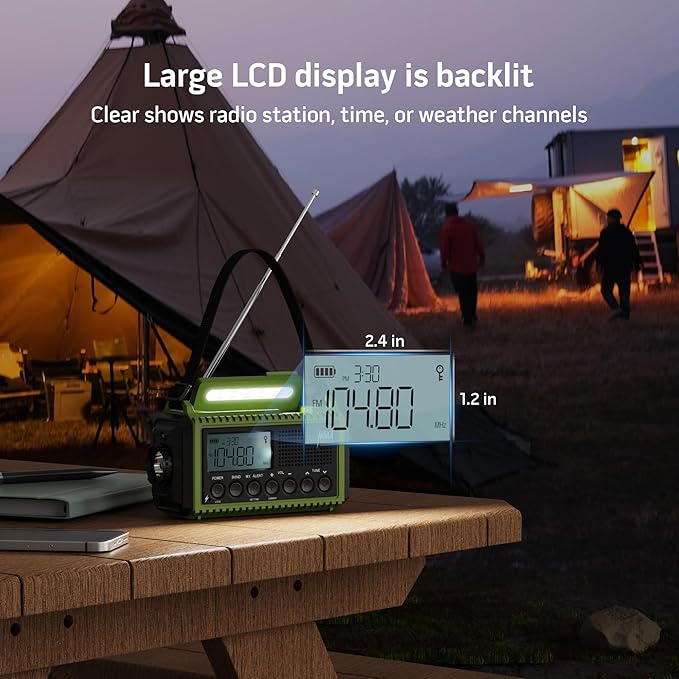 Emergency Radio,5000 NOAA Weather Radio with AM/FM/NOAA/SW,SOS Battery Operated Radio,5 Way Powered Emergency Hand Crank with USB Charger, Flashlight, Reading Lamp, Headphone Jack for Outdoor