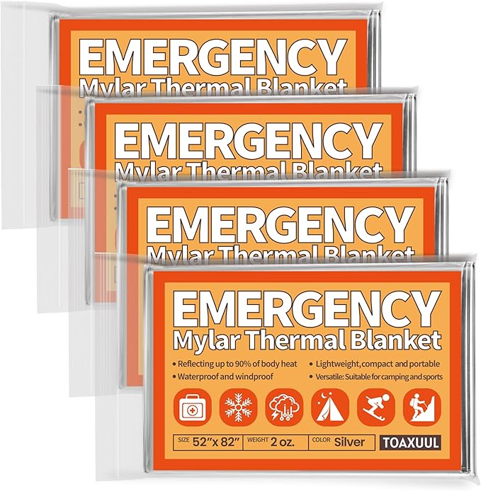Emergency Blanket 4 Pack, Reflective Thermal Blanket, Space Mylar Blankets Survival Gear,82" X 52"