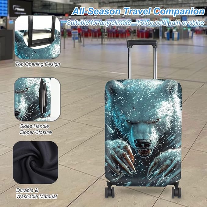 Luggage Cover Protector for 22-24 Inch Suitcases, TSA Approved Elastic Travel Suitcase Covers, Anti-Scratch Washable Luggage Sleeve for Carry On & Checked Bags, White Bear with Claws