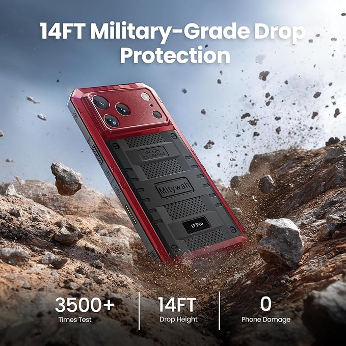 Mitywah Waterproof Case for iPhone 17 Pro, Rugged Metal Case with Built-in Screen Protector, Heavy Duty Full Body Shockproof Protective Cover 6.3 inch, Red
