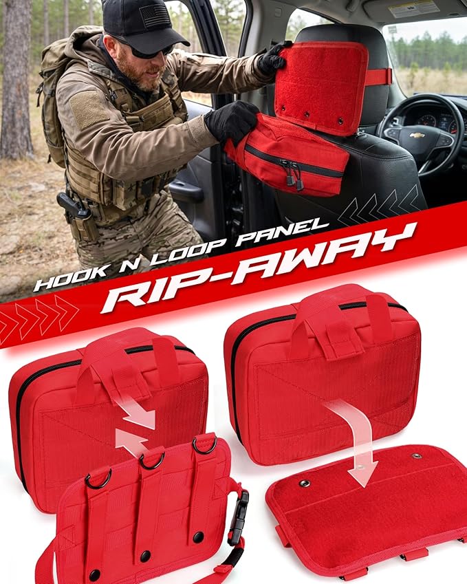 LIVANS Tactical Molle Medical Pouch - Upgraded Size, Large Capacity IFAK Pouch with Detachable Quick Release and Headrest Mount, Includes Flag and Cross Patch