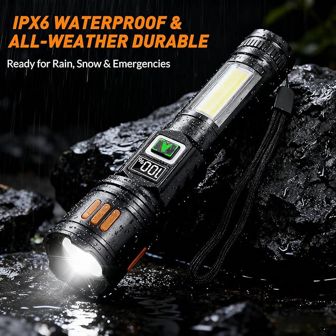 AYL Rechargeable Flashlights 2 Pack, Super Bright High Lumens Flash Light, 6 Modes Zoomable Linternas with LCD Display, High Powered Handheld LED Flashlights for Home, Emergencies, Camping