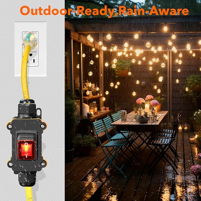 Heavy Duty Extension Cord with On/Off Switch, Outdoor Waterproof Inline Power Switch (Hook Mount, LED Indicator), All-UL Listed (Plug/Switch/Cable), 14/3 AWG STJW, 125V/15A/1875W, 3-Pronged, 3FT