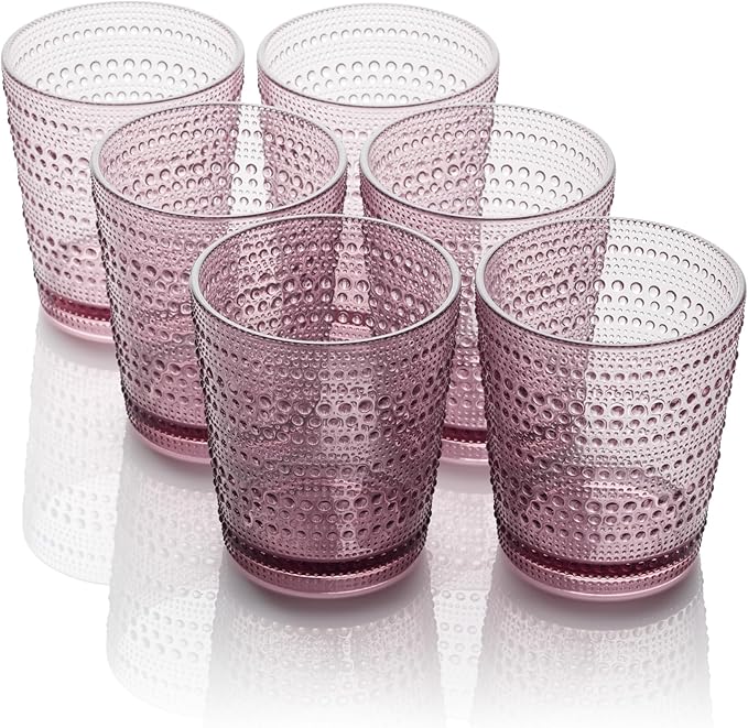 Santa Fe Plum Set of 6 Premium Acrylic DOF Glasses 16 oz – Unbreakable Drinkware with Textured Bubble Design, Dishwasher Safe Tumblers for Indoor & Outdoor Use