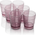 Santa Fe Plum Set of 6 Premium Acrylic DOF Glasses 16 oz – Unbreakable Drinkware with Textured Bubble Design, Dishwasher Safe Tumblers for Indoor & Outdoor Use