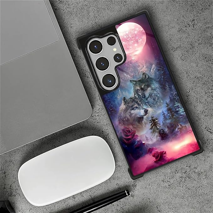 for Samsung Galaxy S26 Ultra Case,Graphic Design for Girl Boy Soft Silicone Hard Acrylic Shock Protection Designed for Samsung Galaxy S26 Ultra Star Two Wolfs Howling Pattern