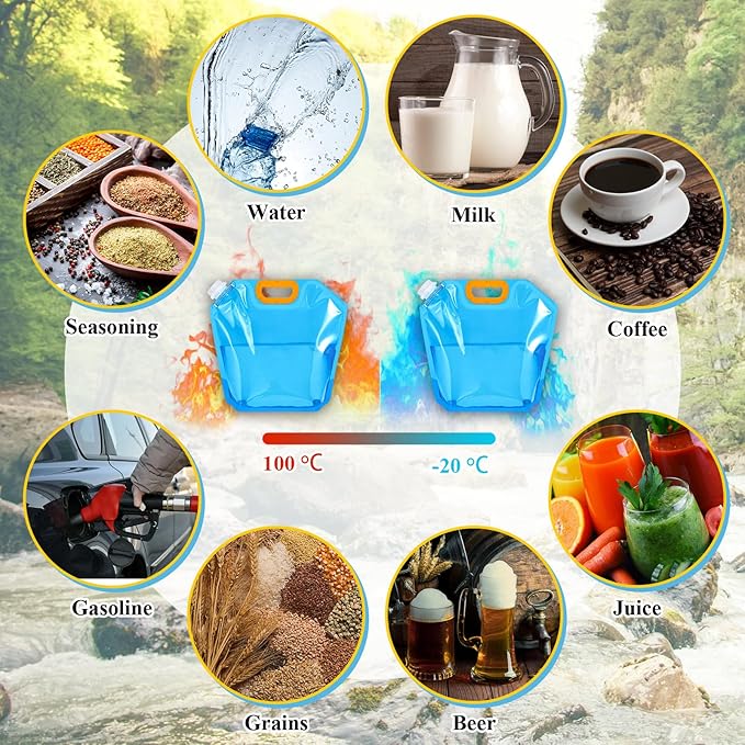 Tessco for you 12 Pack 1.3 Gallon Collapsible Water Storage Bag Water Container Emergency Jug Plastic Storage Pouch Freezable Carrier Tank Foldable Bottle for Outdoor Sport Camping (Blue)