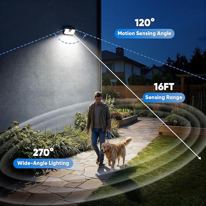 Brightever 8 Packs Solar Motion Sensor Lights Outdoor, Waterproof Solar Fence Lights with 3 Lighting Modes, Solar Powered Security Wall Lights for House, Garage, Garden, Walking Dog, Deck, Step