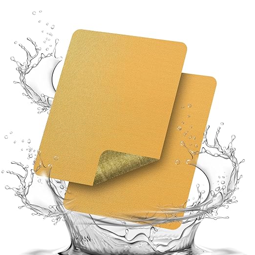 Waterproof Fabric Repair Patch, 9×11Inch 2 Pcs Self-Adhesive Fabric Repair Kit,PVC Repair Patch, for Tent, Canvas, Canopy,RV Awning Repair,Car Seats(Yellow)