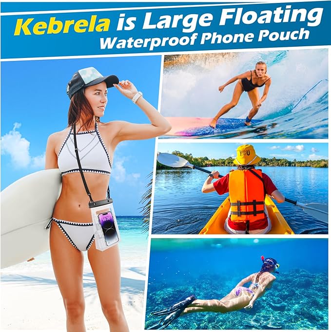 Large Waterproof Phone Pouch Floating, Universal Waterproof Phone Case for iPhone 14 Plus 13 Pro Max 12 11 Samsung S23 S22 up to 7.2'', IPX8 Water Proof Cell Phone Dry Bag for Beach Swimming