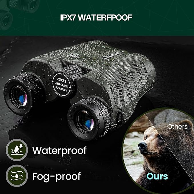 25x32 UHD Compact Binoculars for Adults High Powered - Large View Binoculars with Clear Low Light Vision - Super Bright Lightweight & Waterproof Binocular for Bird Watching Travel Hunting