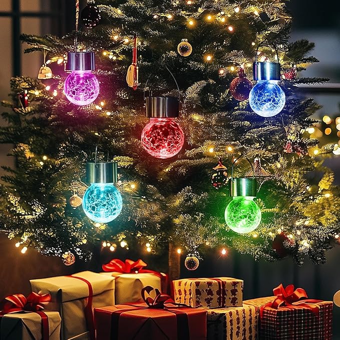 GIGALUMI Solar Lights Outdoor Waterproof, 12 Pack Solar Hanging Lights Garden Decor, Gifts for Women, Solar Outdoor Lantern Waterproof Cracked Glass for Yard, Fence, Tree(Color Changing)