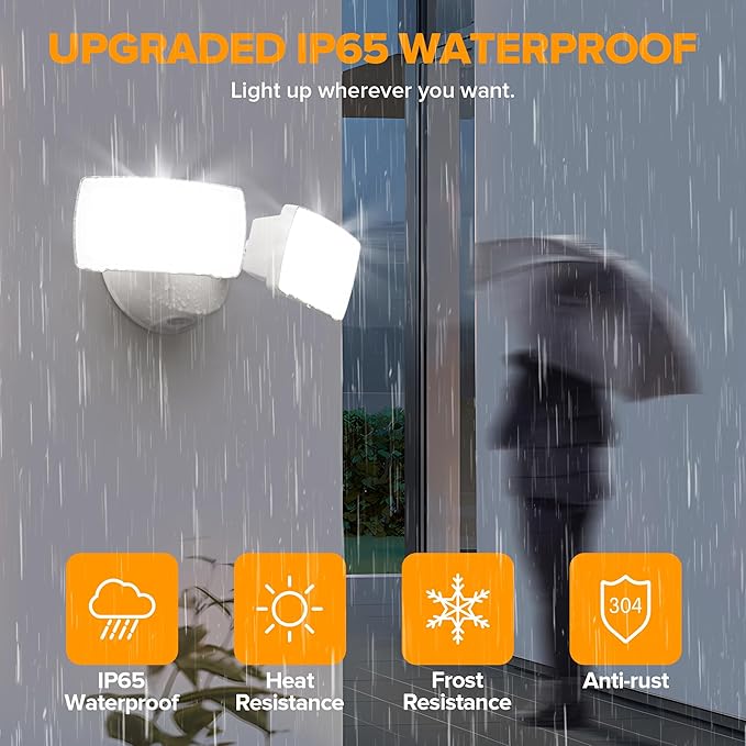 LUTEC 32W 3500LM Integrated Dual-Head LED Flood Light Outdoor,Switch Controlled LED Security Light,5000K Wall Mount Exterior Flood Light,P65 Waterproof for Garage, Yard, Patio-White