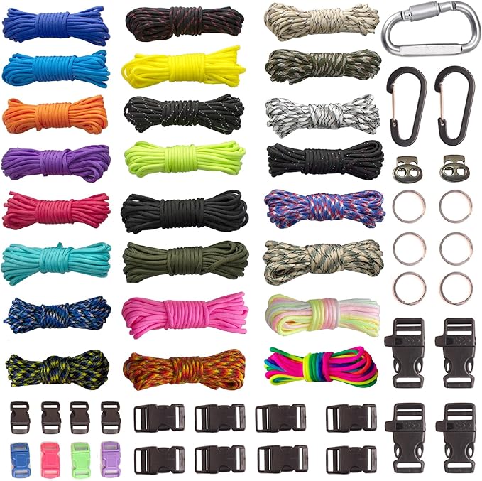 Paracord,Paracord 550 Combo Crafting Kits with 5 Types Buckles,20 Feet Each Paracord Rope (Light Rainbow Set 200feet) (JIP-Set)