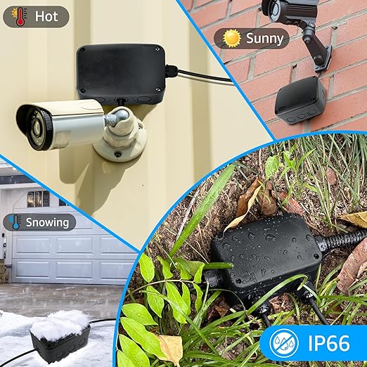 SuperInk Black IP66 Weatherproof Junction Box, Outdoor Electrical Enclosure Project Box 4.9"x3.3"x2.3", PVC/ABS Waterproof Cable Box,W/4pcs 20mm Cable Glands for Garden Lighting, CCTV, DIY Wiring