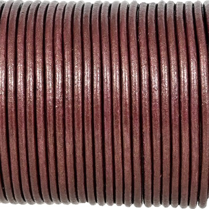GENIQUE Real/Genuine Round Leather String Cord for Necklace, Bracelets, Jewellery, Braiding (1.5mm, Maroon Metallic)