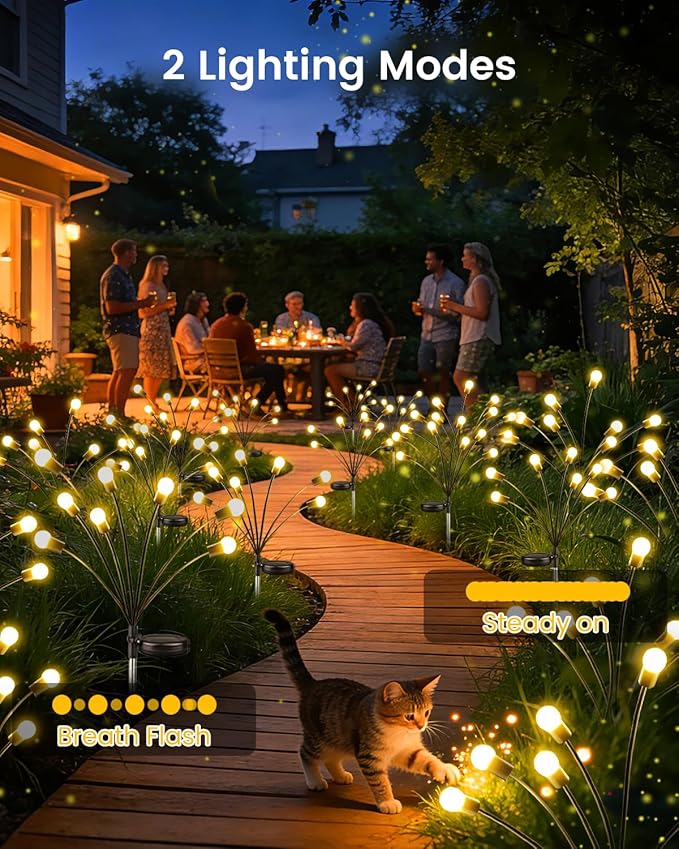 OZS 10 Pack Total 80 LED Solar Firefly Lights Fairy Outdoor - Solar Garden Lights Outdoor, Sway by Wind, Waterproof for Garden Patio Pathway Fairy Decor (Warm White)