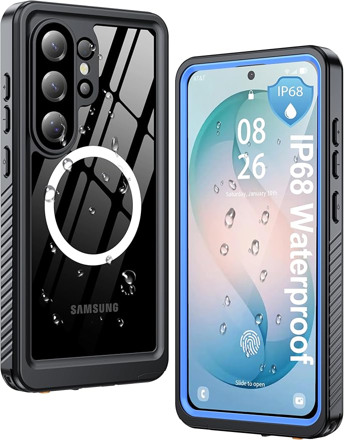 ANTSHARE IP68 Waterproof Case for Samsung Galaxy S26 Ultra [2026] - MagSafe Compatible, Built-in Screen/Lens Protector - Shockproof Full Body Protection for Swimming/Outdoor, Blue/Clear