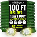 100ft Outdoor/Indoor Extension Cord 16/3 Gauge Heavy Duty 3 Prong SJTW, Waterproof, Flexible Cold-Resistant Long Power Cord,10A 125V 1250W, Green by LifeSupplyUSA