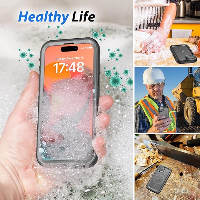 SPORTLINK for iPhone 15 Plus Case - IP68 Waterproof Military Protective Full Body Heavy Duty Shockproof 360 Sealed Dustproof with Camera Screen Protector Cover for i Phone 15 Plus 6.7" Mag/Black