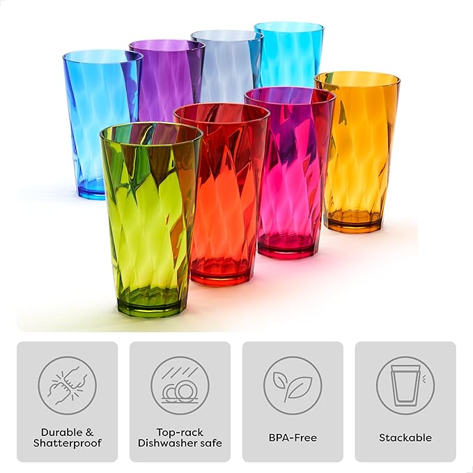 Betta 20oz Swirl Tumbler - Gemstone Set, 8 Count, Acrylic Drinking Glasses, BPA-Free, Shatterproof and Top Rack Dishwasher Safe Plastic Stackable Water Cups